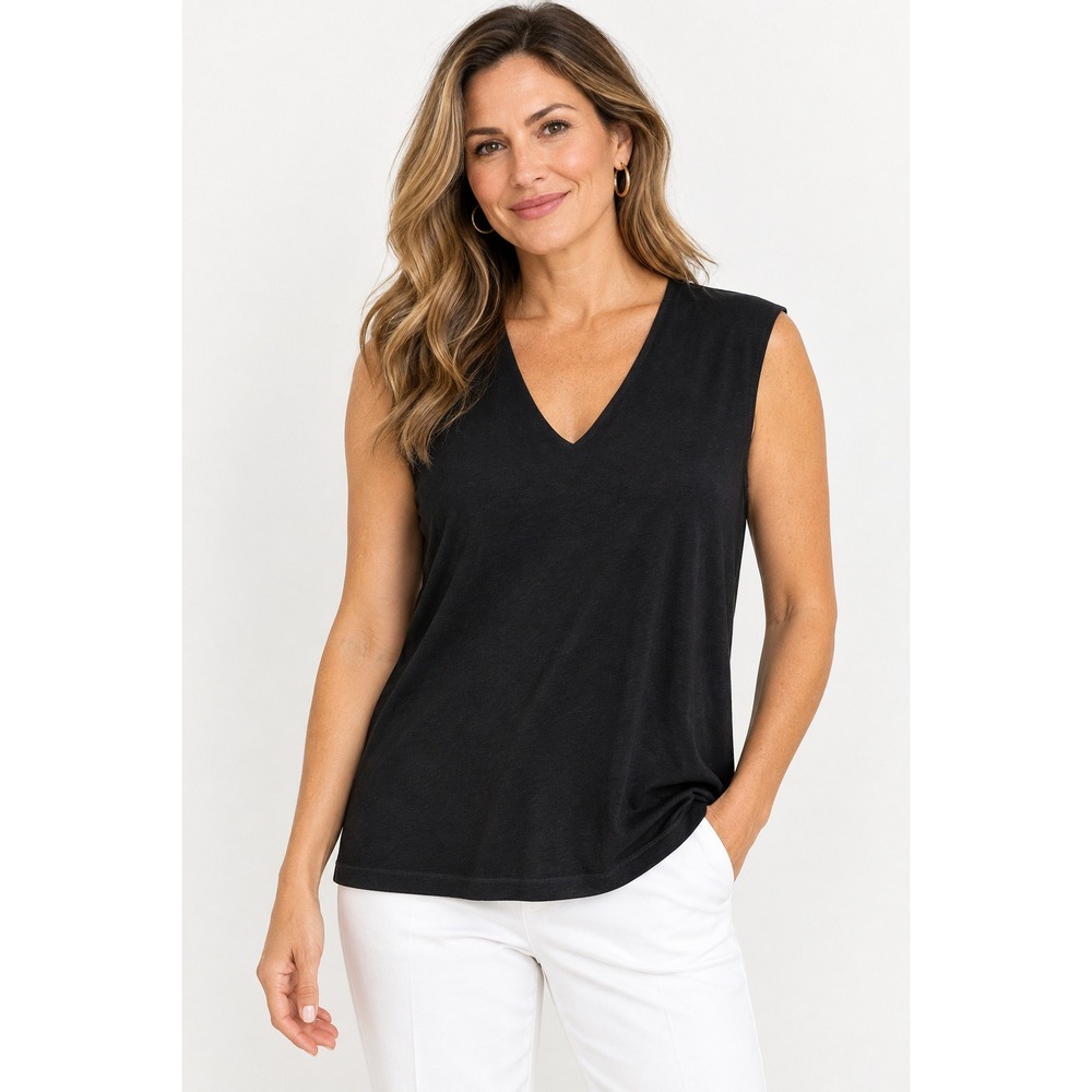 Chicos Travelers Womens Slinky Knit Sleeveless V-Neck Tank Top Size US XL Black
